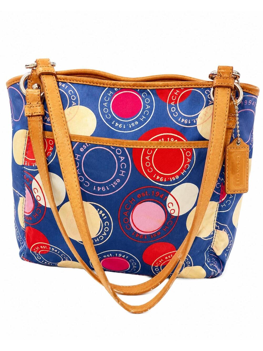 Coach Polka Dot Leah Tote Shoulder Bag Blue Multicolor F14667 - Picture 2 of 10
